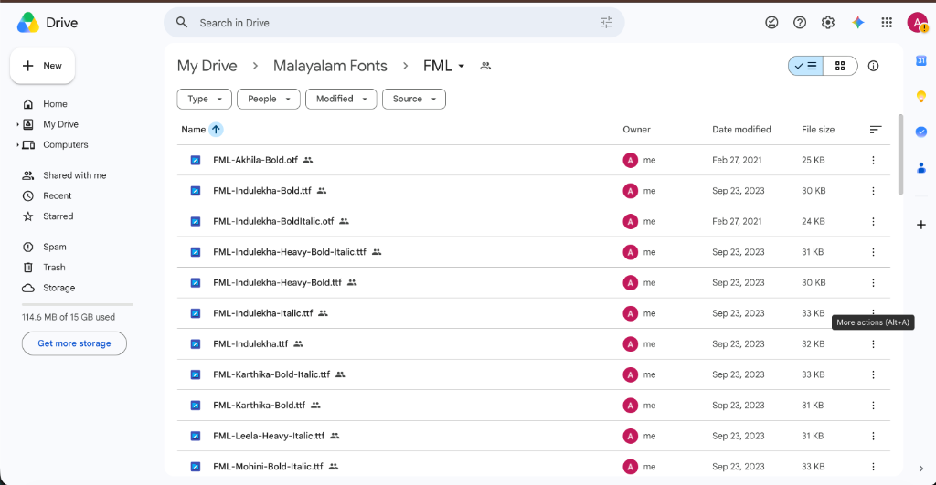 Malayalam Fonts FML Folder List