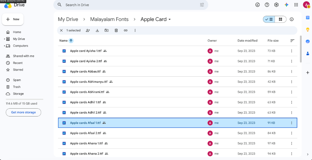 Malayalam Fonts Apple Card Folder List