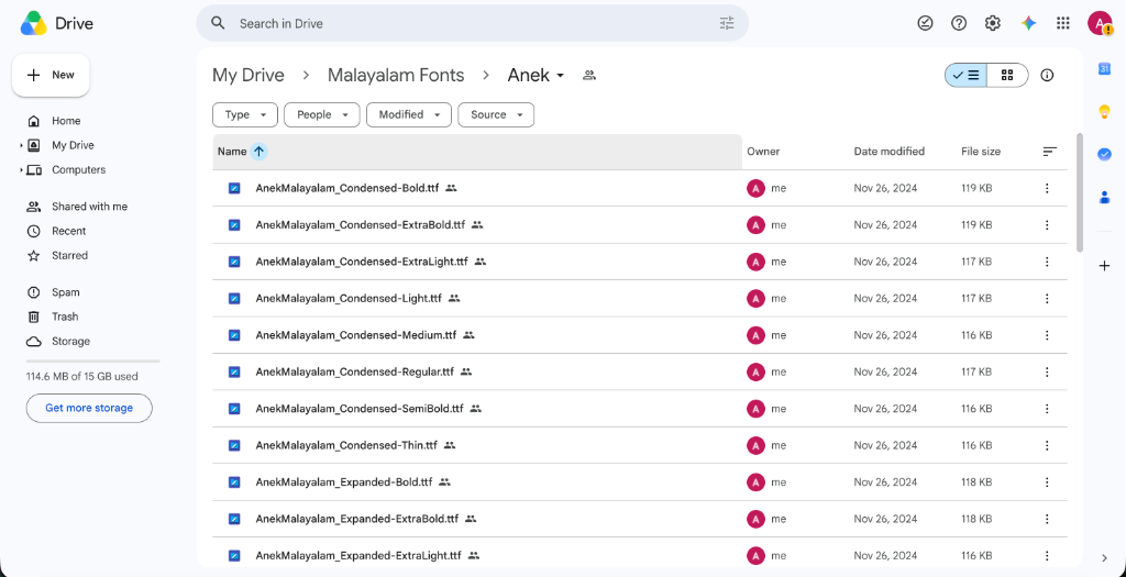 Malayalam Fonts Anek Folder List